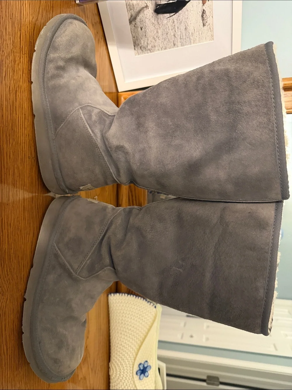 UGG Gray Suede Shearling Mid-Calf Winter Boots